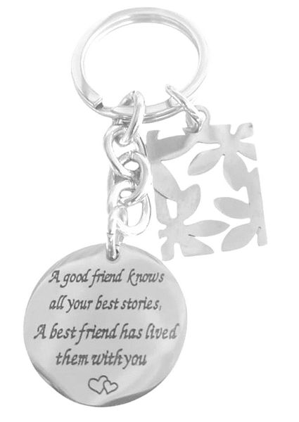 Stainless steel gift: A good friend, a best friend keyring with charm