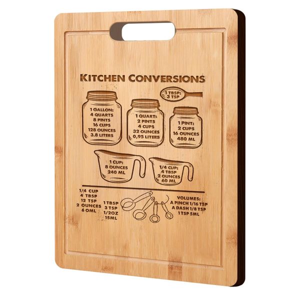 Bamboo Cutting Board Chopping Block Kitchen Conversion Chart Wooden Gifts