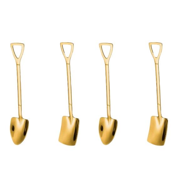 4 Piece - Unique Shovel Spoon Set - Gold