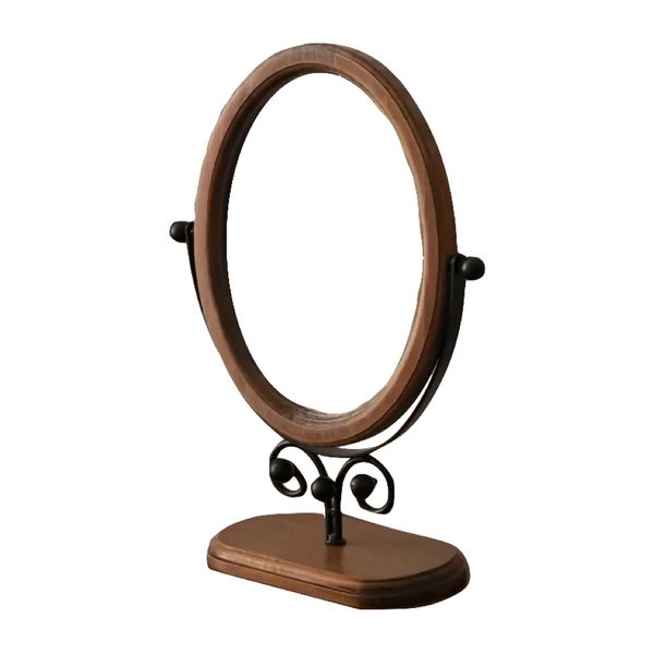 Decor Round Rotating Wooden Vintage Floral Vanity Desktop Mirror -31cm