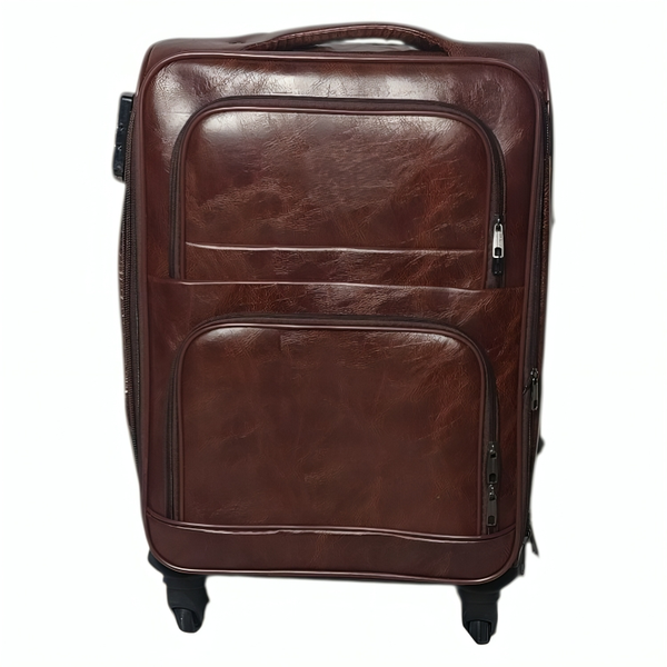 2 Piece Leather Suitcase Set - Dark Brown
