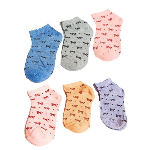 Colourful Cute Ribbon Design Low Cut Comfortable Ankle Socks - 12 Pairs