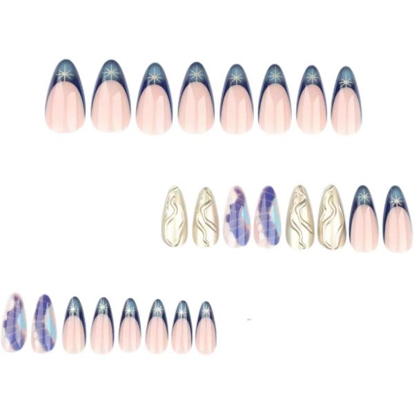 3D Gold French Crocodile Pattern Short Gradient False Nails