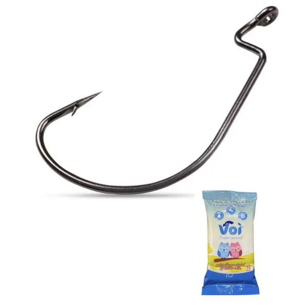 Bass Worm Hook Size 2/0 - Set of 20 - With Fishing Wipes