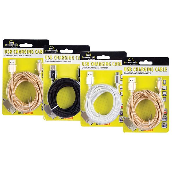 Bulk Pack x 2 Usb Cable Micro Usb 1.5 Amp Braided 3m
