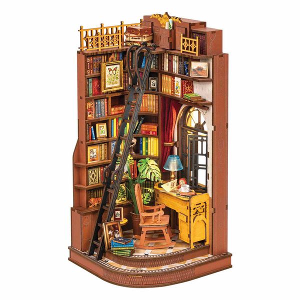 Robotime Silent Corner Study DIY Book Nook Shelf Insert Miniature Dollhouse