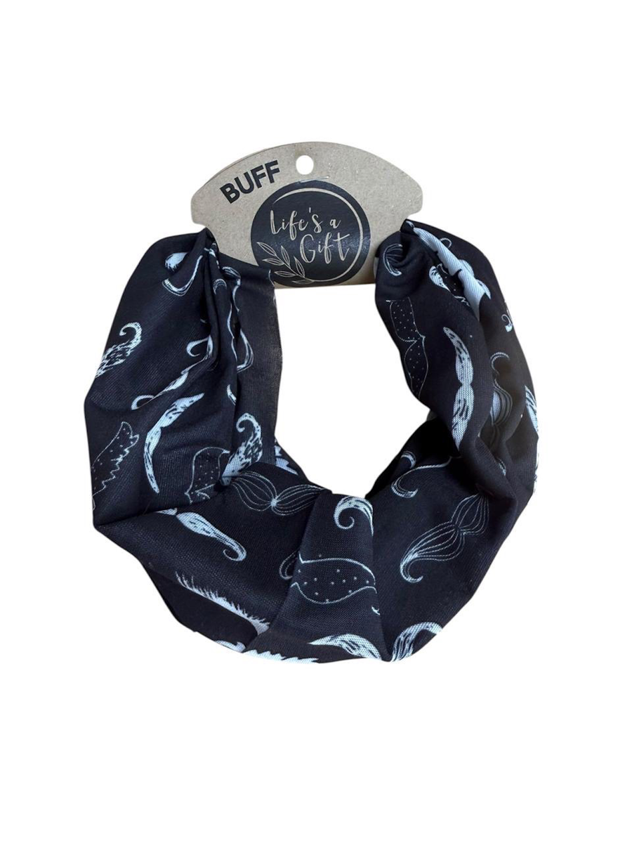 Neck Gaiter - White Moustaches on Black