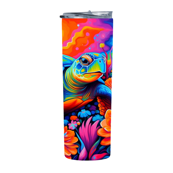 Floral Neon Sea Turtle 20 Oz Straight Skinny Tumbler 007