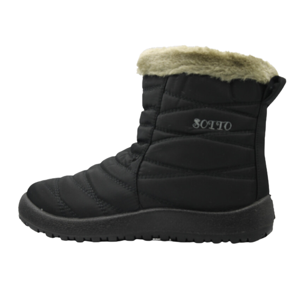 Warm Winter Dark Green Fur Snow Boots-Black