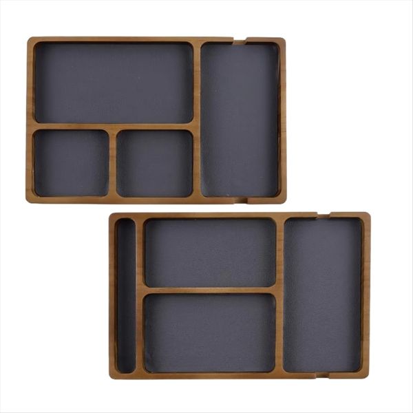 PU Leather Organiser Tray 4 Compartment Wooden Nightstand Organiser Catchal