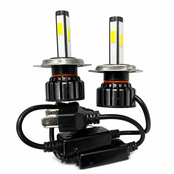 H4 LED Headlight Bulbs 40W with Cooling Fans and Power Connectors