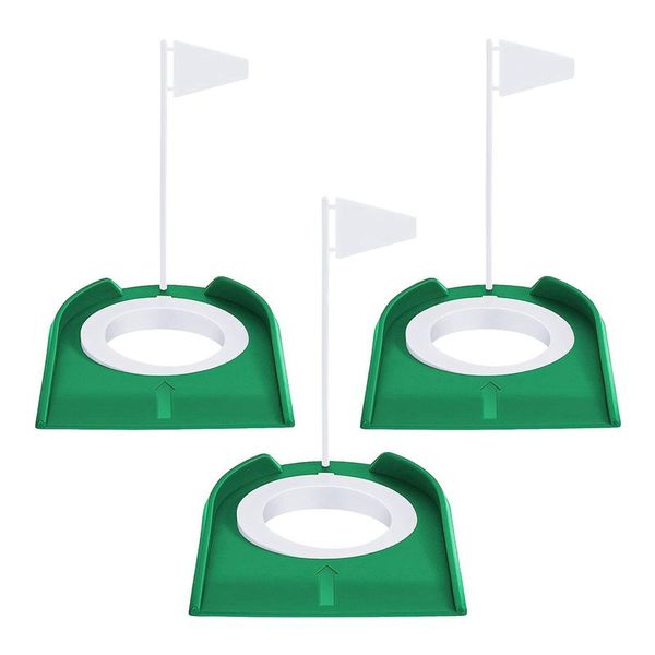 3 Pcs Golf Putting Cup Golf Hole Training Aids With Flag Green+White