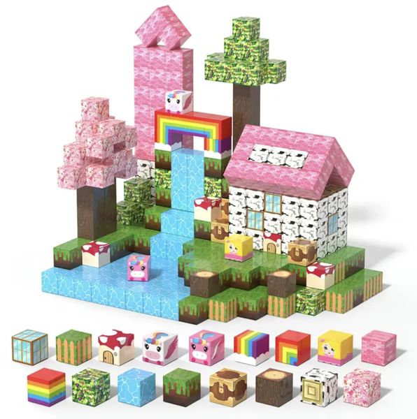 DIY Magnetic Building Blocks Pink 100-piece