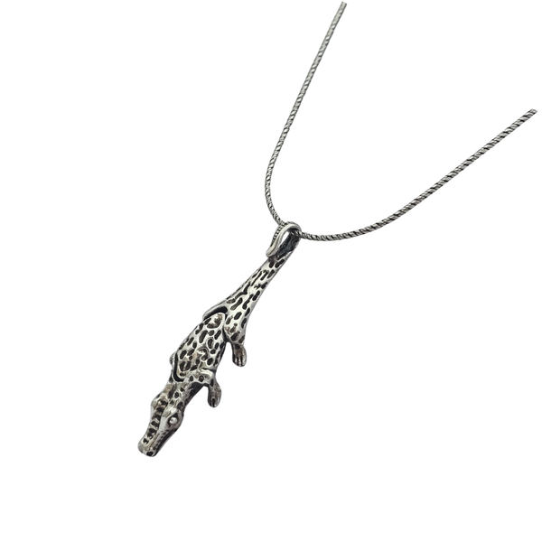 925 Sterling Silver Crocodile Pendant and Snake Chain Set - 60 cm, 1.2 mm
