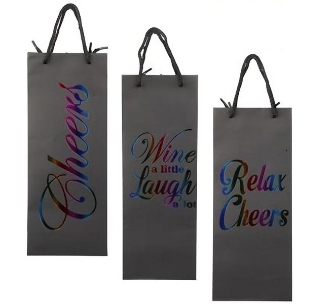Set of 3 Gift-Bag Paper Wine English Words 13x35cm