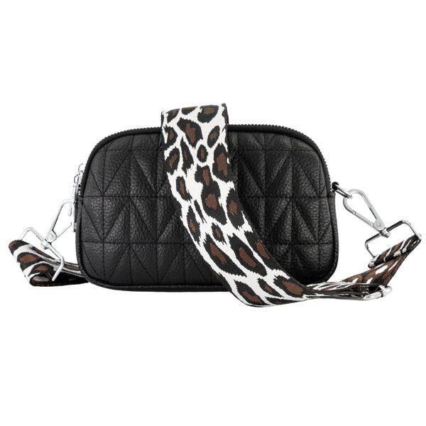 Trendy Little Quilted Leather Bag with Woven Brown and Silver Strap