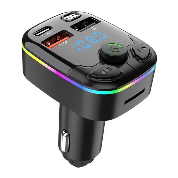 Car Charger Bluetooth 5.0 FM Transmitter PD Type-C Dual USB Ambient Player