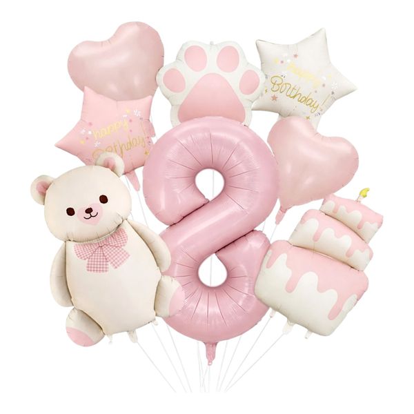 8 Piece Pink Birthday Balloon Set - Number 8