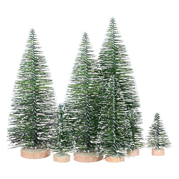 25PCS Miniature Artificial Christmas Trees 5 Sizes,with Wooden Base