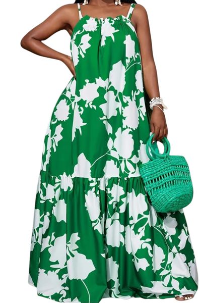Plus Size Women Green Long Dress Upto 5XL