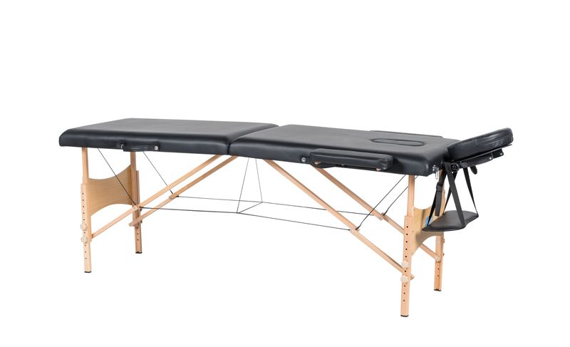 Premium Portable 2 section Wooden Massage Table Bed Black
