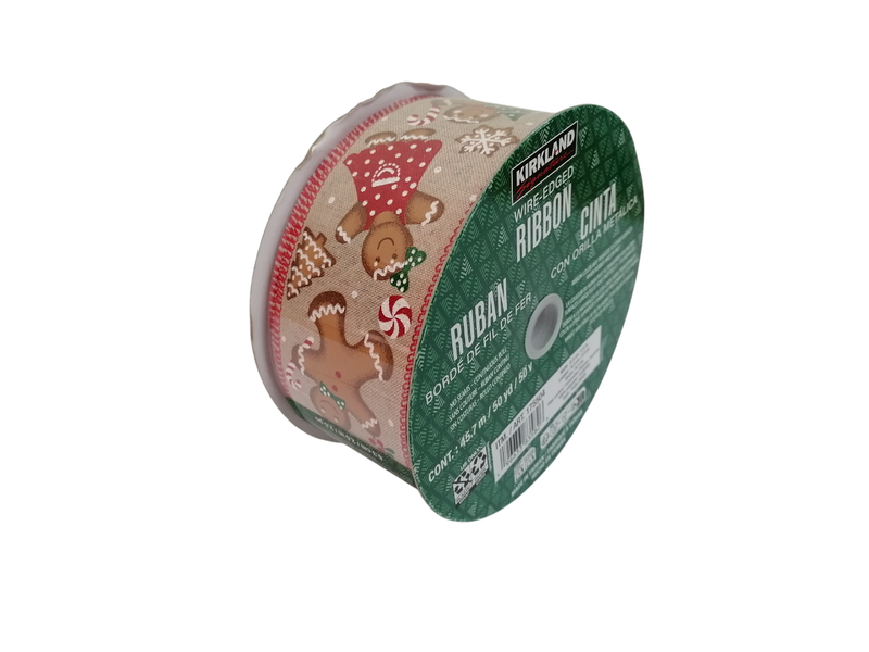 Kirkland 45.7m Wire Edged Ribbon - Gingerbread Man Themed