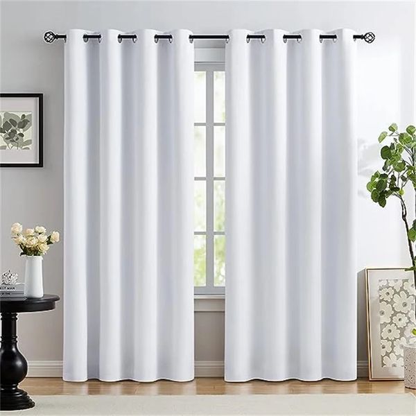 High Quality 100% Blackout Readymade Durable Linen Eyelet Curtain - White