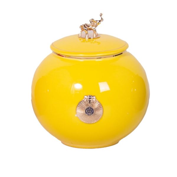 Small Ceramic Jar with Elephant Lid Home Decor Ornament