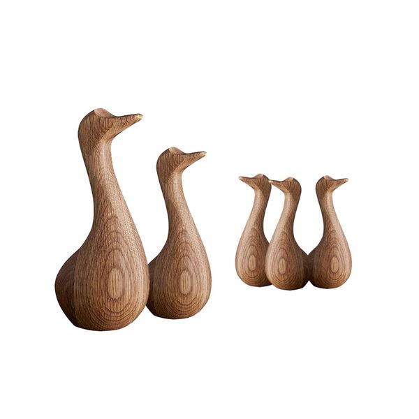 VAGNBYS Wooden Ornament Set - The Ugly Duckling Oak 20cm + 15cm + 3x 10cm