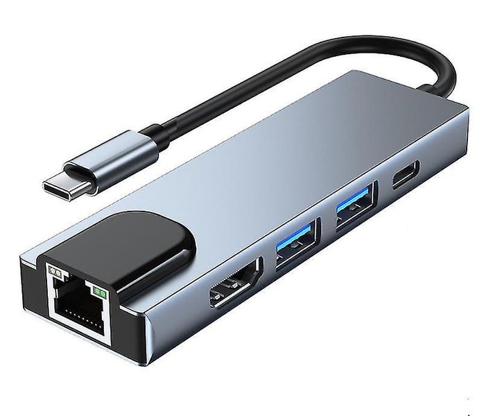 5-in-1 Multi-Ports USB-C Hub | 2xUSB3.0 | 1xLAN | 1x4K HDMI | 1x60W USB-C