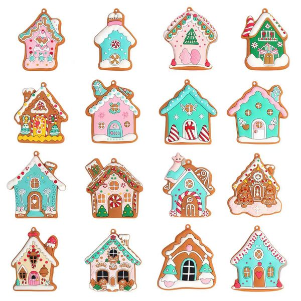 16pcs Soft Gingerbread House with String for Christmas Tree Decoration Gift