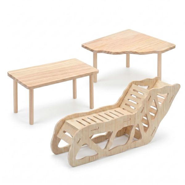 3-Piece Wooden Hamster Platform Set with Hideout Tunnel &amp; Climbing Toy