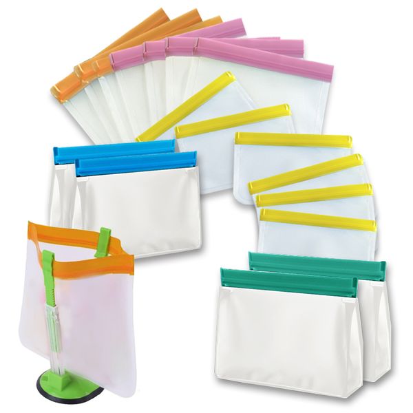 Reusable Food Storage Bag 18 Pieces &amp; Self-sealing Bag Holder Kit