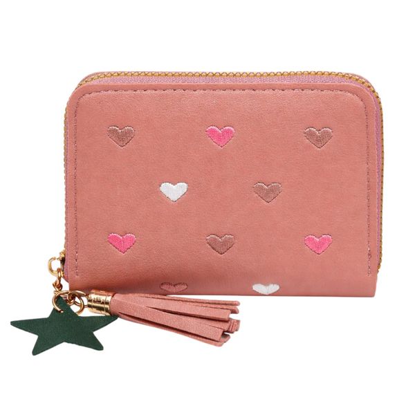 Multi-Heart Embroidered Design With Green Star Charm Purse