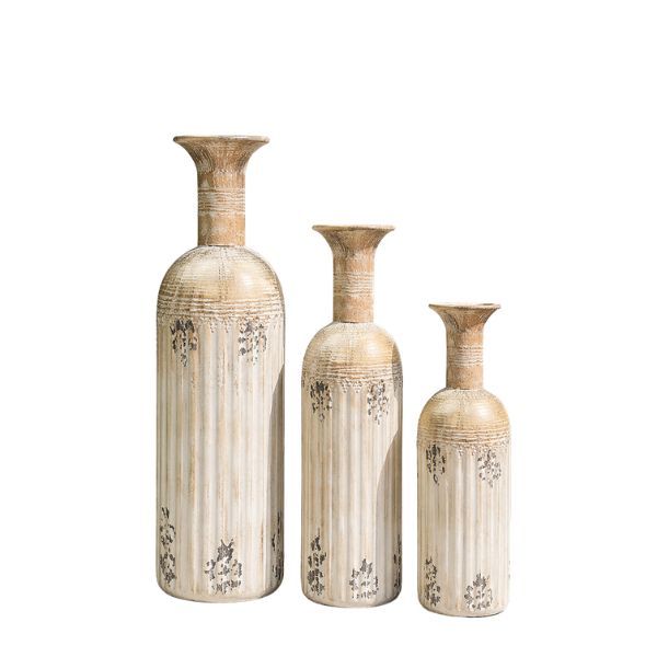 3 Piece Decorative Ceramic Vase Set Textured Boho Floor Standing