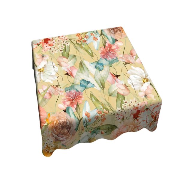 MIx of Water Painted Flowers on Yellow Square Tablecloth by Mark van Vuuren