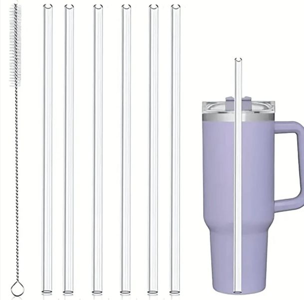 6 Piece Reusable Straws with Cleaning Brush for 40oz Tumblers and Stanley Cups
