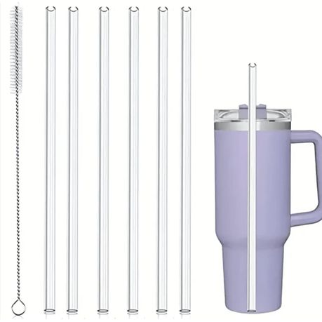 6 Piece Reusable Straws with Cleaning Brush for 40oz Tumblers and Stanley Cups Image