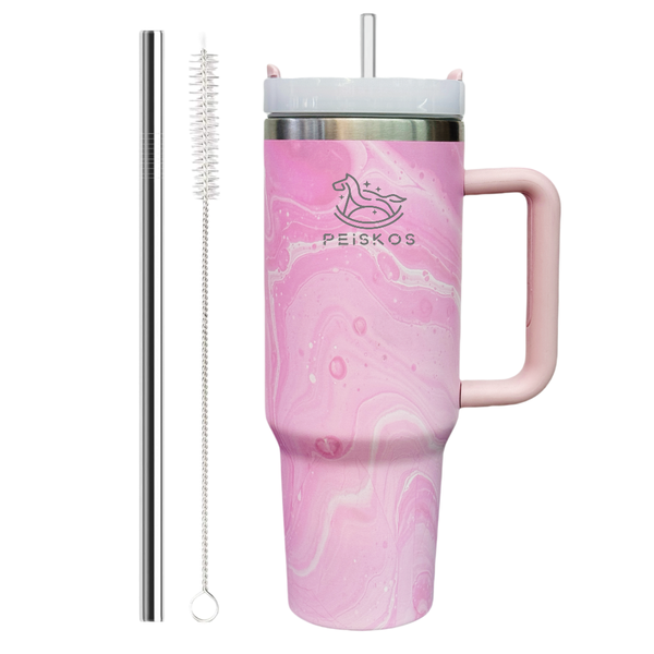 PEISKOS Marble Style 40OZ 1200ml Insulated Flask Tumbler Water Bottle Cup