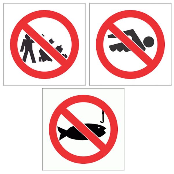 Safety Signs - 3Pc - No Littering, No Swimming, No Fishing - 29cm x 29cm