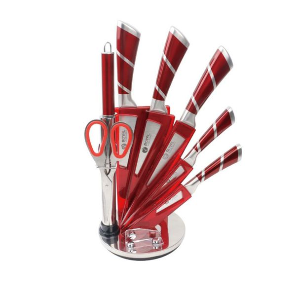 Royal Homeware 9 Piece Knife Set with Acrylic Holder &amp; Revolving Stand