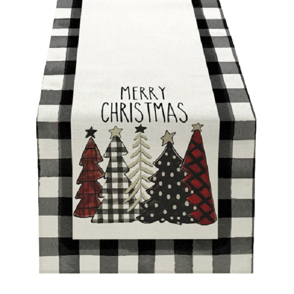 Merry Christmas Table Runner Grey Black Christmas Tree Table Runner