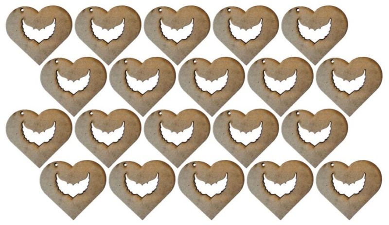MDF Heart with Angelwings Keyring Blanks 7cm with 3mm Hole (3mm Blonde MDF)