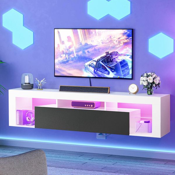 TV Stand LED Light Storage Cabinet Free Standing Wall Mounted Book Shelves