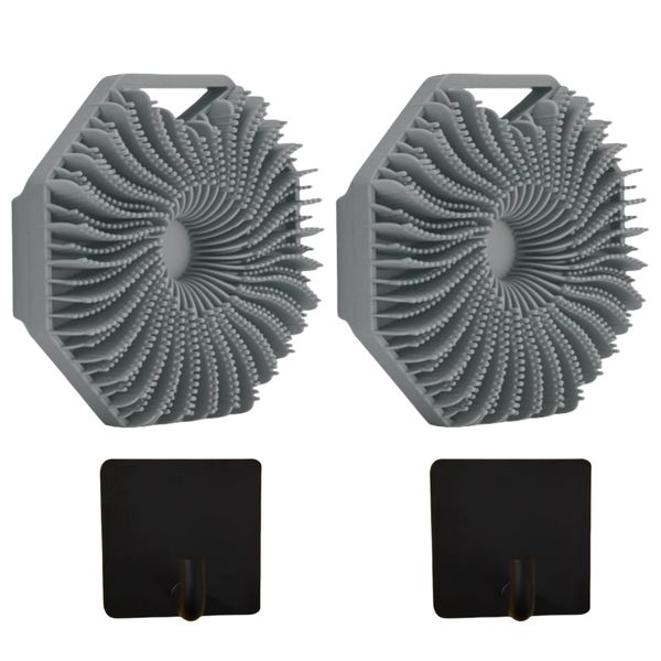 2 Pieces Silicone Body Scrubber Ergonomic Bath Brush With Hooks
