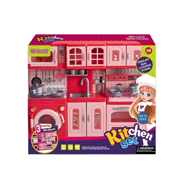 Miniworld Kitchen Playset - 3-Section Cooking Role Play Toy for Girls