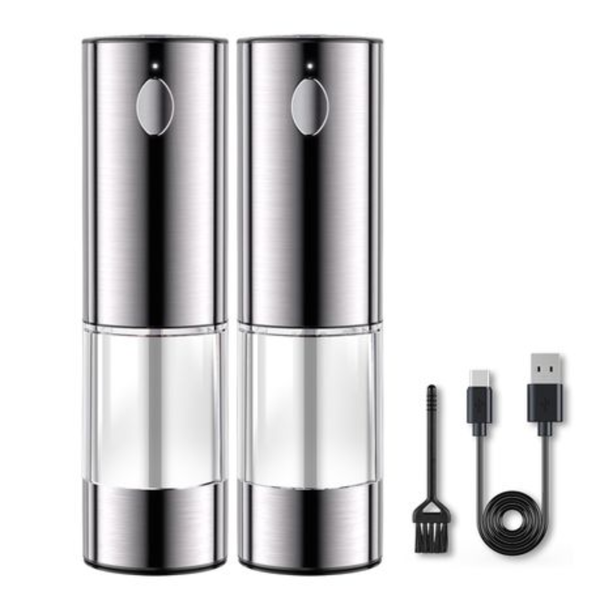 Electric Salt and Pepper Grinder Set Rechargeable - Stainless Steel