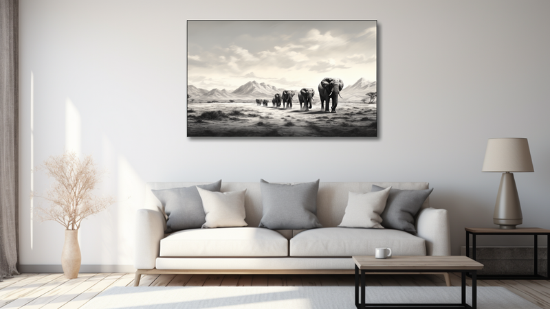 Canvas Wall Art - Elephants Waling in The Desert - MT0295