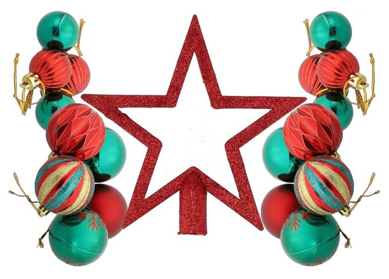 21 Christmas Tree Ornaments Balls Baubles &amp; Star Top 22 Piece