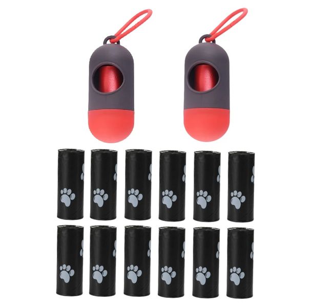 2 Pack Dog Poop Bag Dispenser with 14 Waste Bag Rolls